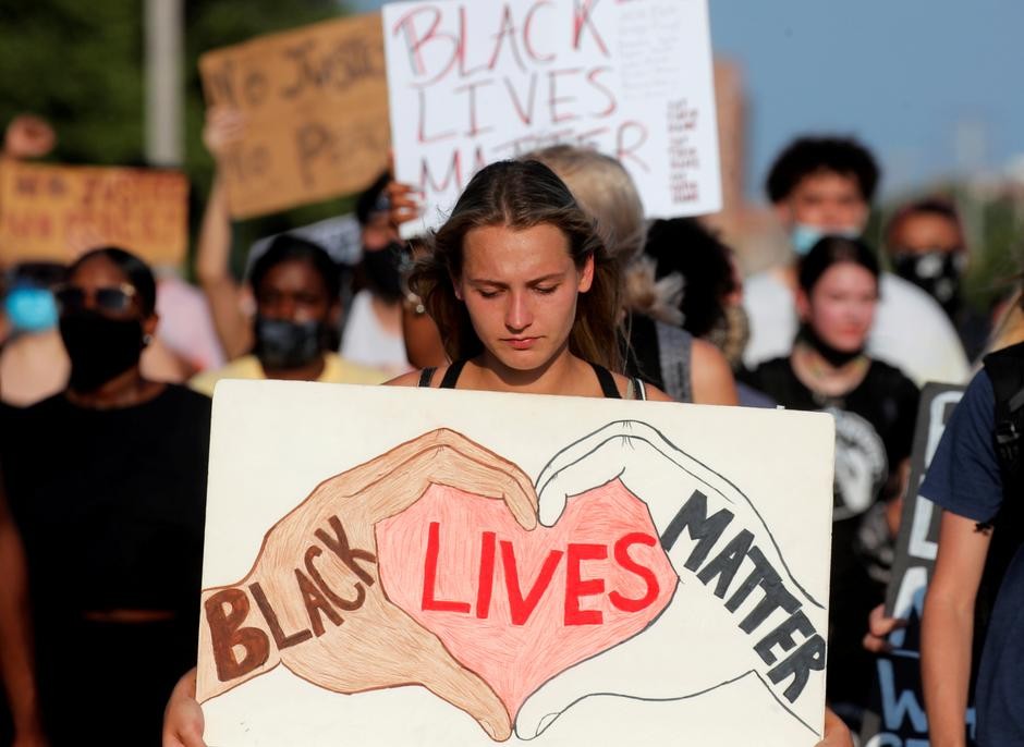 People march during a protest following the police shooting of Jacob Blake, a Black man, in Kenosha, Wisconsin, U.S., August 27, 2020. REUTERS/Brendan McDermid TPX IMAGES OF THE DAY